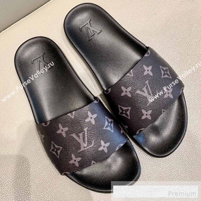 Louis Vuitton Monogram Canvas Flat Slide Sandals Dark Blue 2019(For Women and Men) (DLY-9062518)