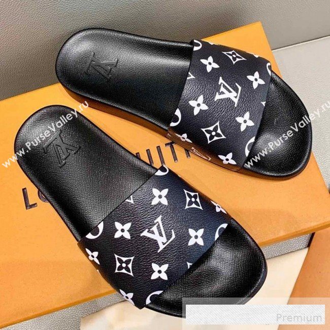 Louis Vuitton Monogram Canvas Flat Slide Sandals Black 2019(For Women and Men) (DLY-9062519)