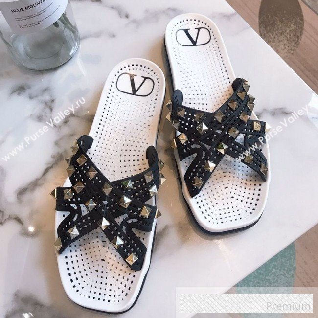 Valentino Flat Slide Sandals with Crossover Straps Black 2019 (HQG-9062528)