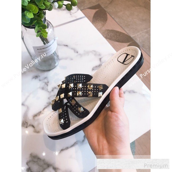 Valentino Flat Slide Sandals with Crossover Straps Black 2019 (HQG-9062528)