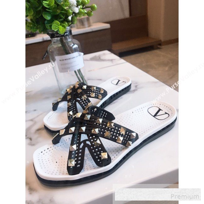 Valentino Flat Slide Sandals with Crossover Straps Black 2019 (HQG-9062528)