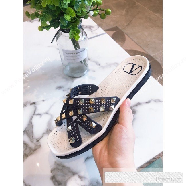 Valentino Flat Slide Sandals with Crossover Straps Blue 2019 (HQG-9062529)