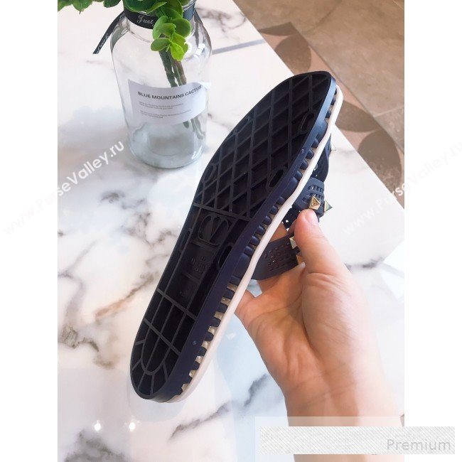 Valentino Flat Slide Sandals with Crossover Straps Blue 2019 (HQG-9062529)