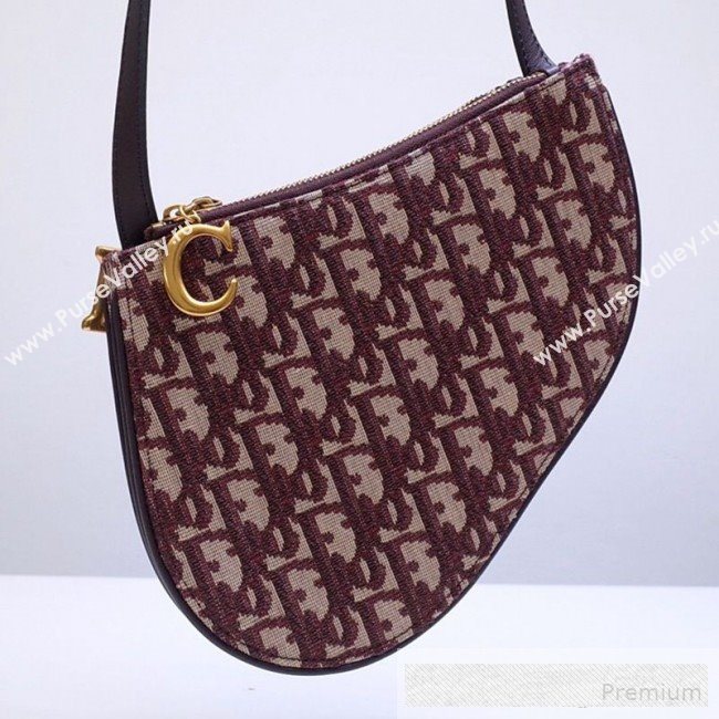 Dior Saddle Zipped Clutch in Burgundy Oblique Jacquard Canvas 2019 (BINF-9062745)