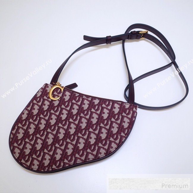Dior Saddle Zipped Clutch in Burgundy Oblique Jacquard Canvas 2019 (BINF-9062745)