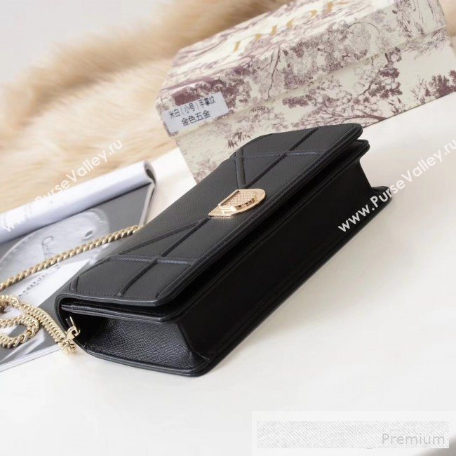 Dior Diorama Chain Clutch in Palm Grained Cannage Leather Black 2019 (BINF-9062747)