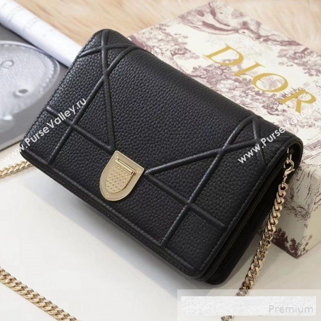 Dior Diorama Chain Clutch in Litchi Grained Cannage Leather Black 2019 (BINF-9062755)