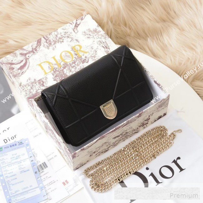 Dior Diorama Chain Clutch in Litchi Grained Cannage Leather Black 2019 (BINF-9062755)