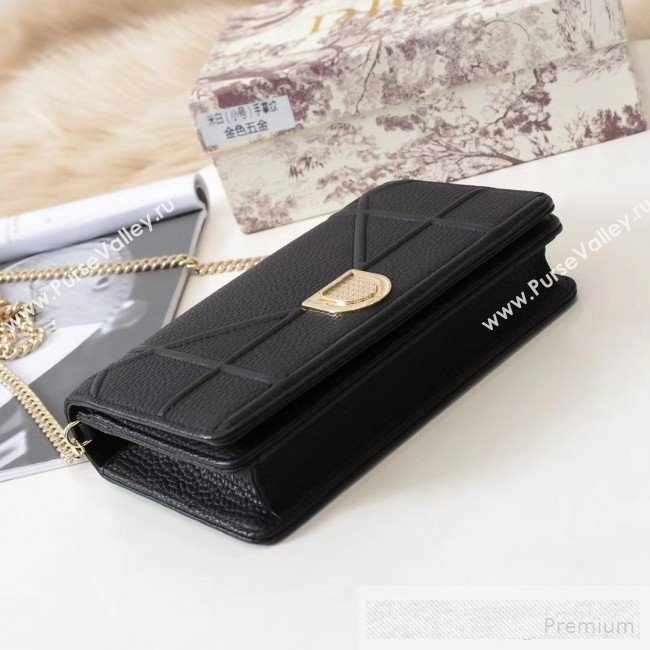 Dior Diorama Chain Clutch in Litchi Grained Cannage Leather Black 2019 (BINF-9062755)