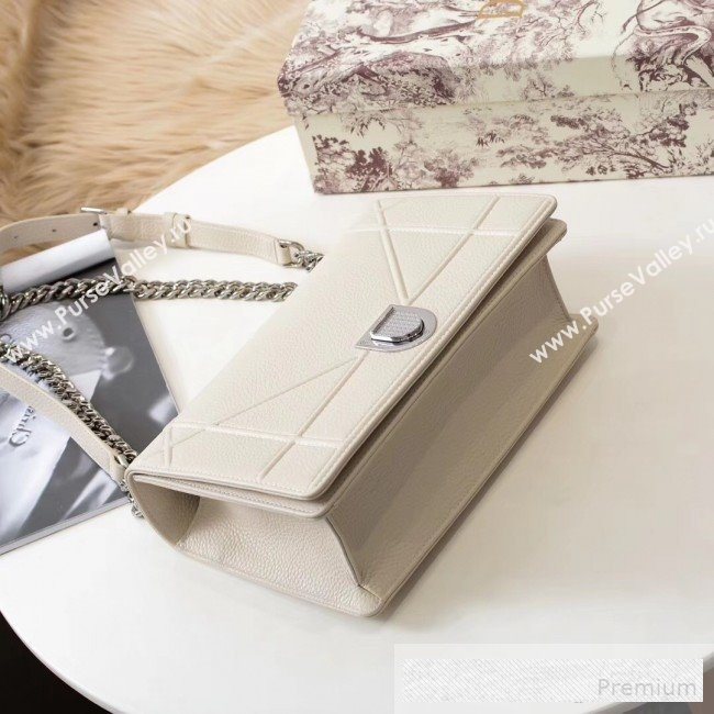 Dior Diorama Large Flap Bag in Litchi Grained Cannage Leather Cream White/Silver 2019 (BINF-9062758)