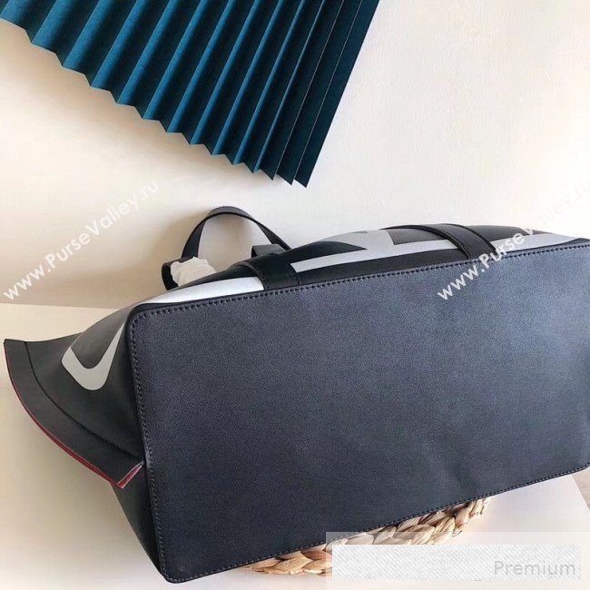 Valentino Maxi Calfskin Giant V Logo Shopping Tote Bag Black/White 2019 (JJ3-9062767)