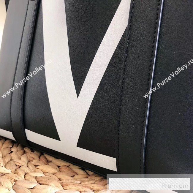 Valentino Maxi Calfskin Giant V Logo Shopping Tote Bag Black/White 2019 (JJ3-9062767)