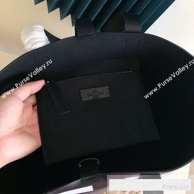 Valentino Maxi Calfskin Giant V Logo Shopping Tote Bag Black/White 2019 (JJ3-9062767)