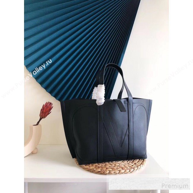 Valentino Maxi Calfskin Giant V Logo Shopping Tote Bag Black/Red Side 2019 (JJ3-9062768)