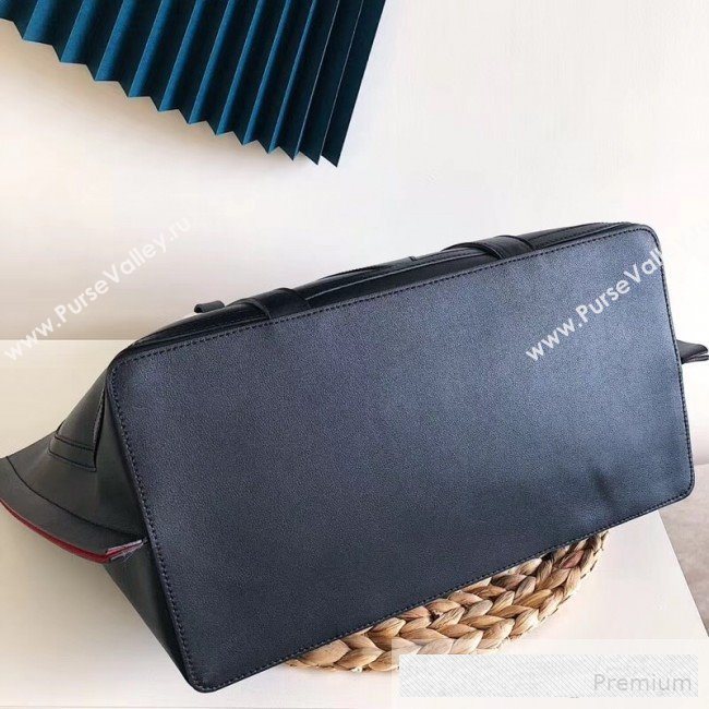 Valentino Maxi Calfskin Giant V Logo Shopping Tote Bag Black/Red Side 2019 (JJ3-9062768)