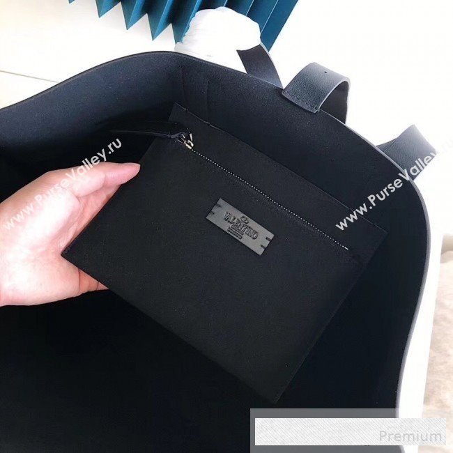 Valentino Maxi Calfskin Giant V Logo Shopping Tote Bag Black/Red Side 2019 (JJ3-9062768)