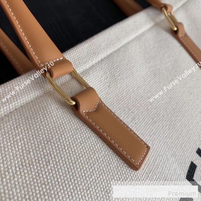 Celine Horizontal Cabas Canvas Tote with Celine Print and Calfskin Natural White/Tan 2019 (JDD-9062801)