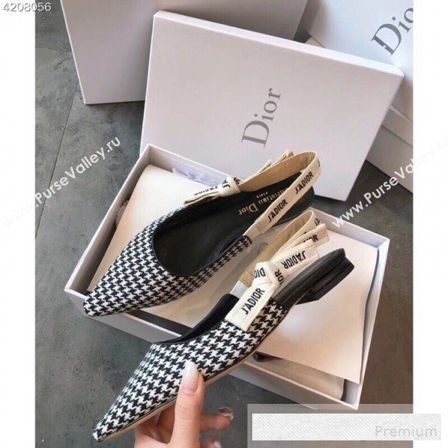 Dior JAdior Houndstooth Fabric Slingback Flat Pump Black/White 2019 (EM-9062804)