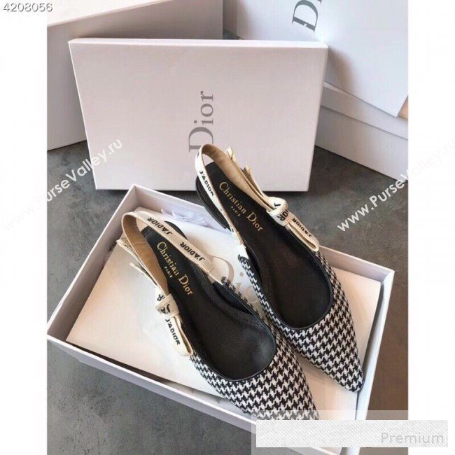 Dior JAdior Houndstooth Fabric Slingback Flat Pump Black/White 2019 (EM-9062804)