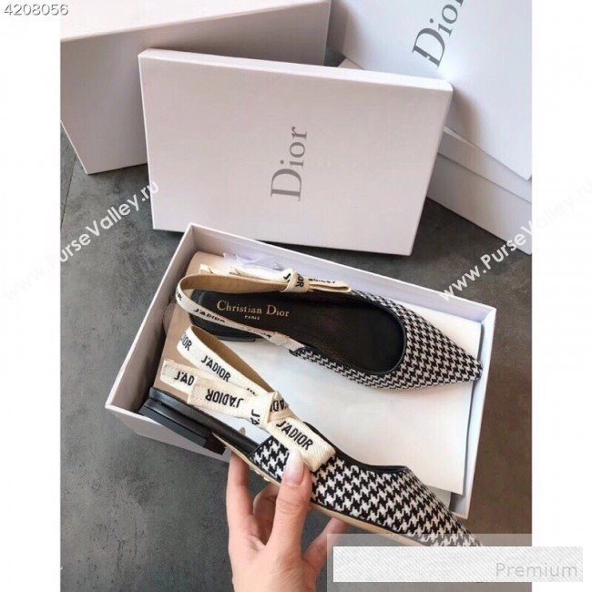 Dior JAdior Houndstooth Fabric Slingback Flat Pump Black/White 2019 (EM-9062804)
