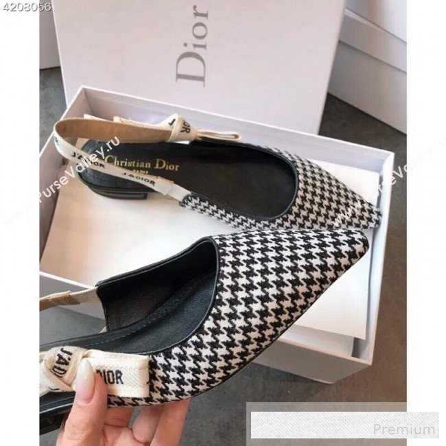 Dior JAdior Houndstooth Fabric Slingback Flat Pump Black/White 2019 (EM-9062804)