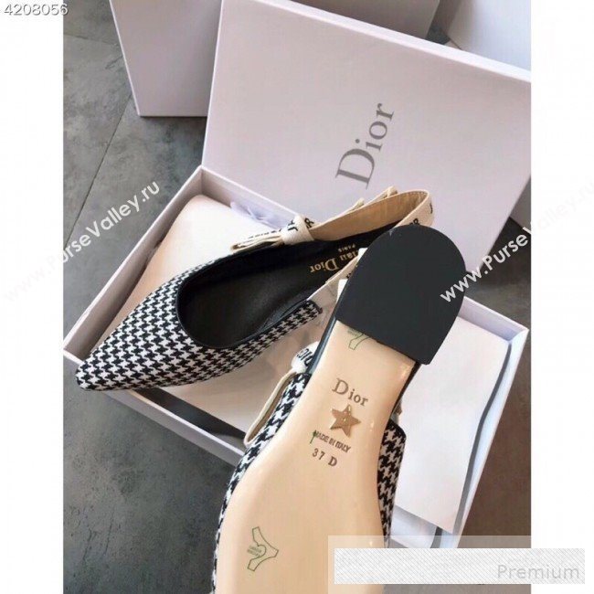 Dior JAdior Houndstooth Fabric Slingback Flat Pump Black/White 2019 (EM-9062804)