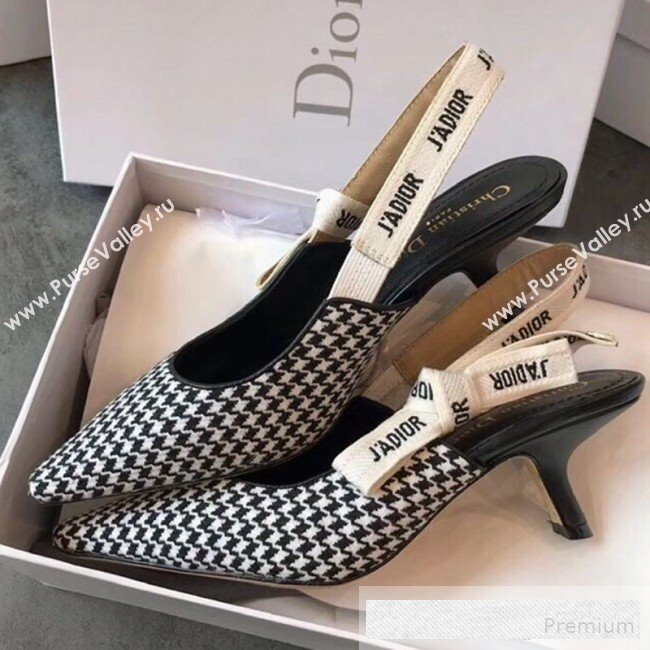 Dior JAdior Houndstooth Fabric Slingback Mid-Heel Pump Black/White 2019 (EM-9062803)