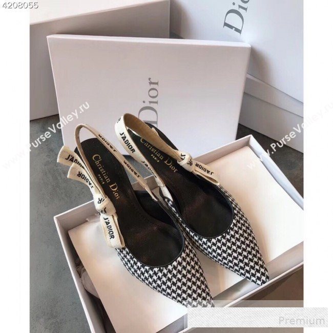 Dior JAdior Houndstooth Fabric Slingback Mid-Heel Pump Black/White 2019 (EM-9062803)