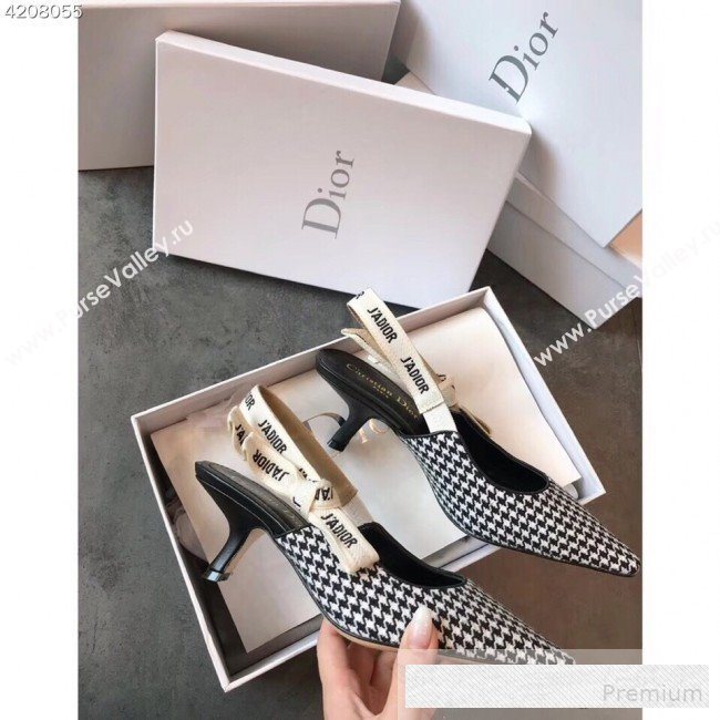 Dior JAdior Houndstooth Fabric Slingback Mid-Heel Pump Black/White 2019 (EM-9062803)