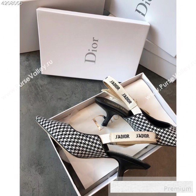 Dior JAdior Houndstooth Fabric Slingback Mid-Heel Pump Black/White 2019 (EM-9062803)