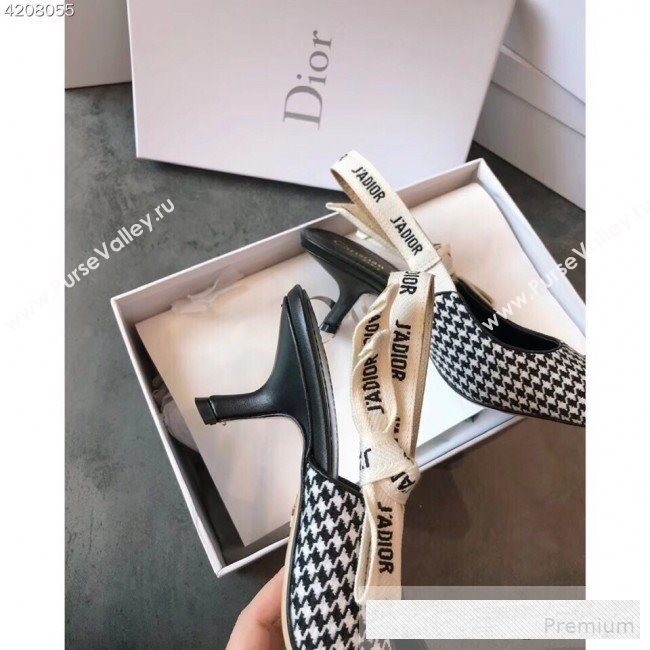 Dior JAdior Houndstooth Fabric Slingback Mid-Heel Pump Black/White 2019 (EM-9062803)