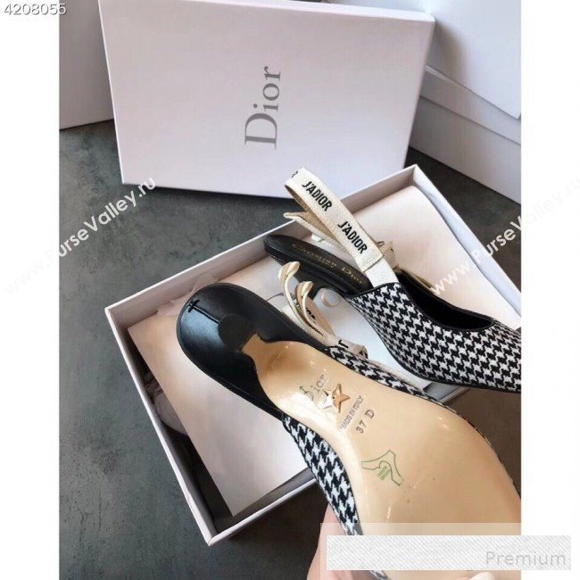 Dior JAdior Houndstooth Fabric Slingback Mid-Heel Pump Black/White 2019 (EM-9062803)