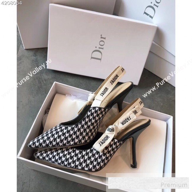 Dior JAdior Houndstooth Fabric Slingback Heel Pump Black/White 2019 (EM-9062802)