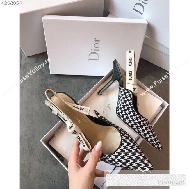 Dior JAdior Houndstooth Fabric Slingback Heel Pump Black/White 2019 (EM-9062802)