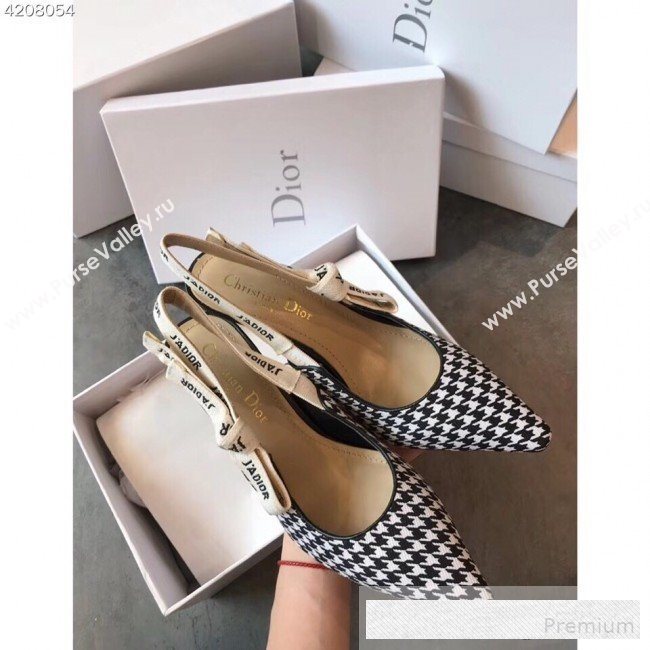 Dior JAdior Houndstooth Fabric Slingback Heel Pump Black/White 2019 (EM-9062802)