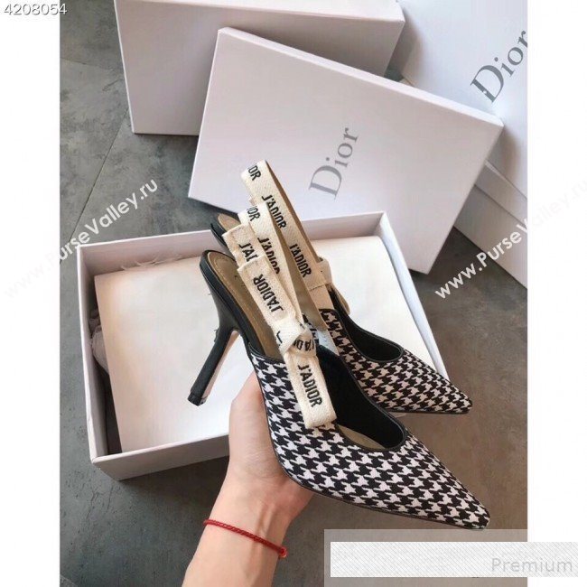 Dior JAdior Houndstooth Fabric Slingback Heel Pump Black/White 2019 (EM-9062802)
