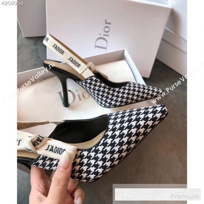 Dior JAdior Houndstooth Fabric Slingback Heel Pump Black/White 2019 (EM-9062802)