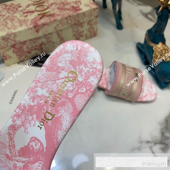 Dior Dway Embroidered Cotton Flat Slide Sandals with Printed Calfskin Insole Pink 2019 (ANDI-9062821)