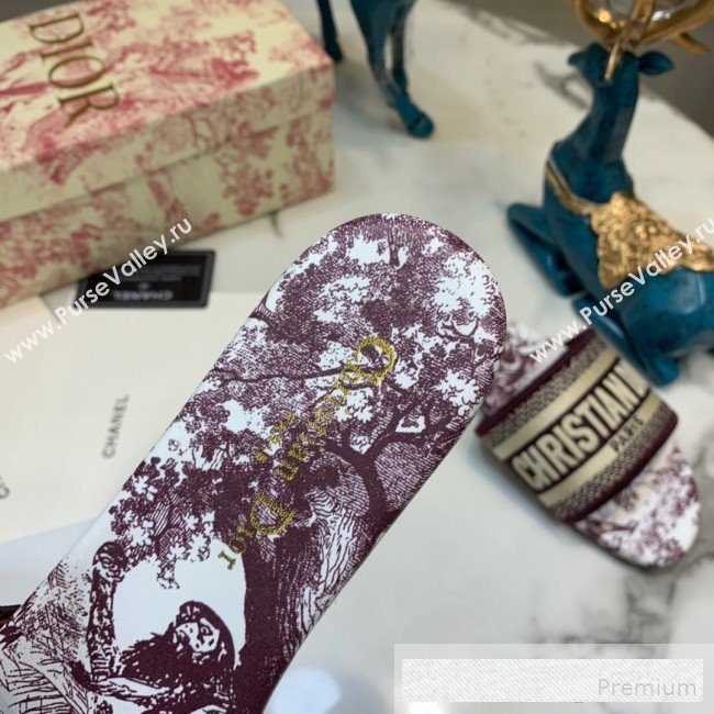 Dior Dway Embroidered Cotton Flat Slide Sandals with Printed Calfskin Insole Burgundy 2019 (ANDI-9062822)