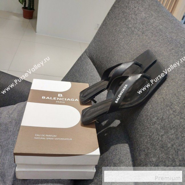 Balenciaga Metal Square Thong Heel Slide Sandals Black 2019 (DLY-9062830)