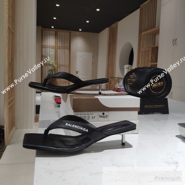 Balenciaga Metal Square Thong Heel Slide Sandals Black 2019 (DLY-9062830)