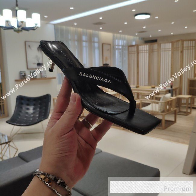 Balenciaga Metal Square Thong Heel Slide Sandals Black 2019 (DLY-9062830)