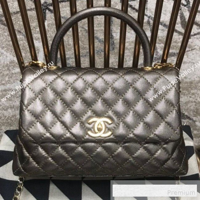 Chanel Coco Handle Metallic Grained Calfskin Medium Flap Top Hnadle Bag Light Gold 2019 (JDH-9062651)