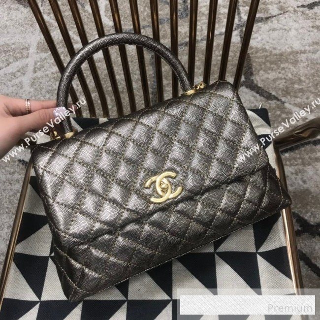 Chanel Coco Handle Metallic Grained Calfskin Medium Flap Top Hnadle Bag Light Gold 2019 (JDH-9062651)