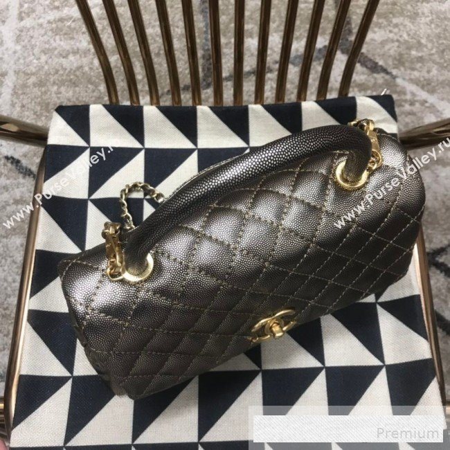 Chanel Coco Handle Metallic Grained Calfskin Medium Flap Top Hnadle Bag Light Gold 2019 (JDH-9062651)