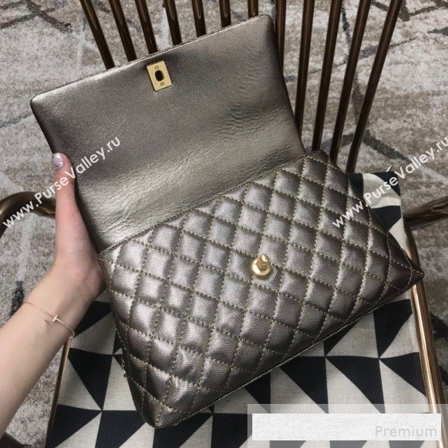 Chanel Coco Handle Metallic Grained Calfskin Medium Flap Top Hnadle Bag Light Gold 2019 (JDH-9062651)