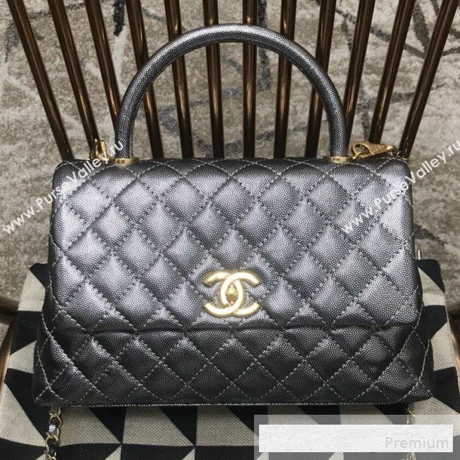 Chanel Coco Handle Metallic Grained Calfskin Medium Flap Top Hnadle Bag Silver 2019 (JDH-9062650)