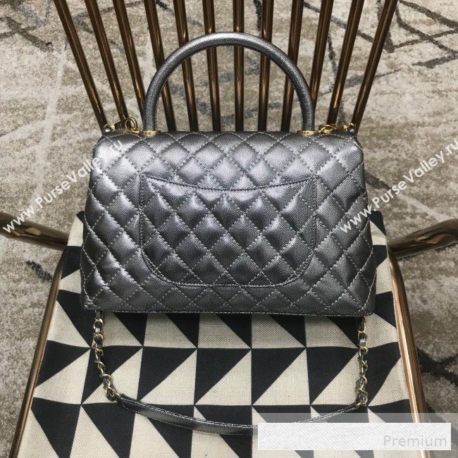 Chanel Coco Handle Metallic Grained Calfskin Medium Flap Top Hnadle Bag Silver 2019 (JDH-9062650)