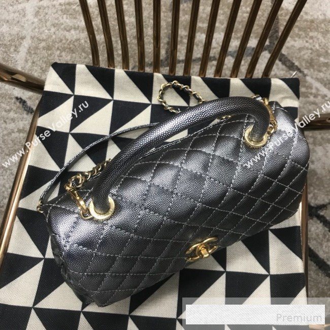 Chanel Coco Handle Metallic Grained Calfskin Medium Flap Top Hnadle Bag Silver 2019 (JDH-9062650)