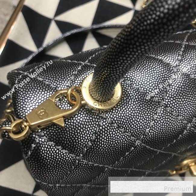 Chanel Coco Handle Metallic Grained Calfskin Medium Flap Top Hnadle Bag Silver 2019 (JDH-9062650)